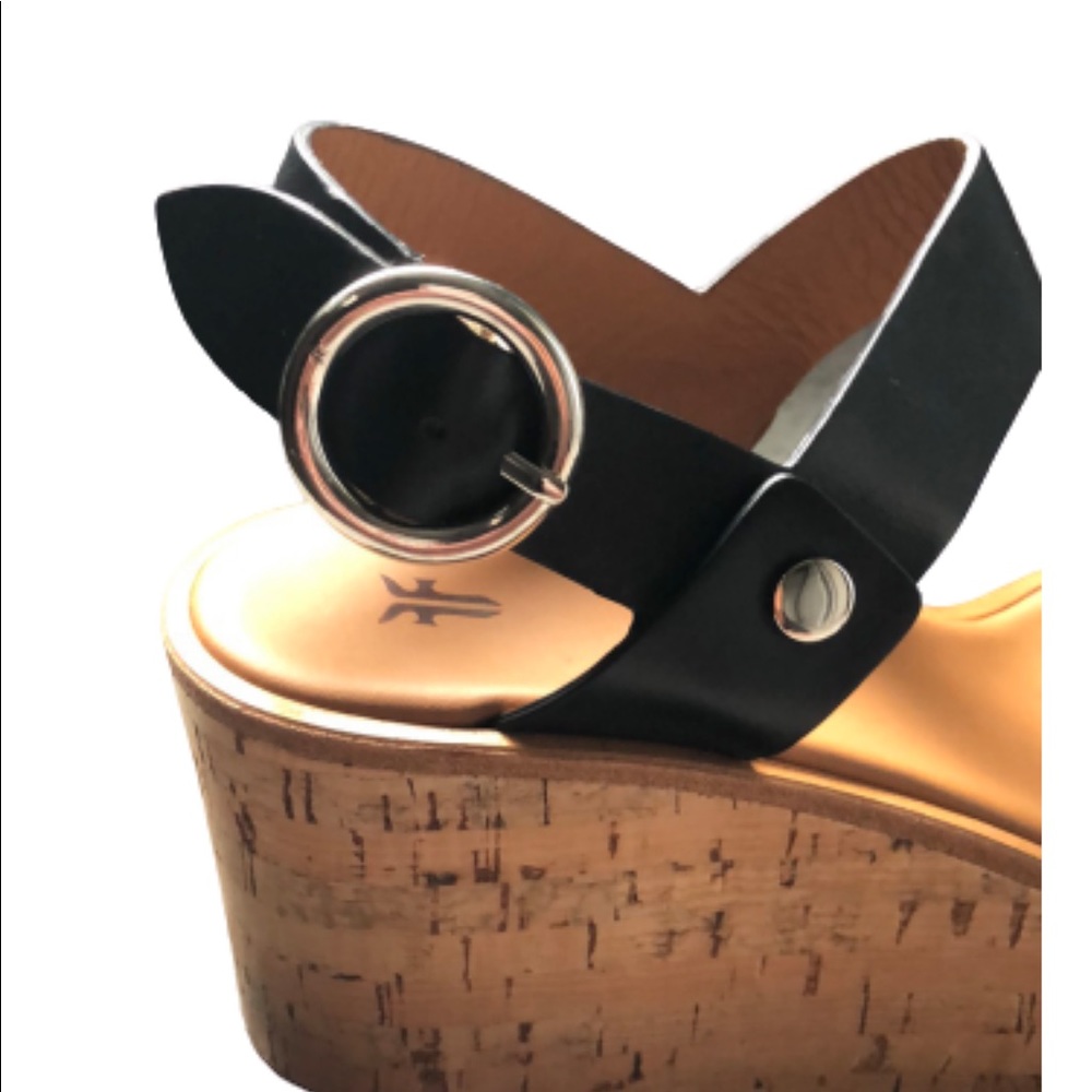 Frye Black Leather Cork Wedge Sandals - Picture 3 of 10